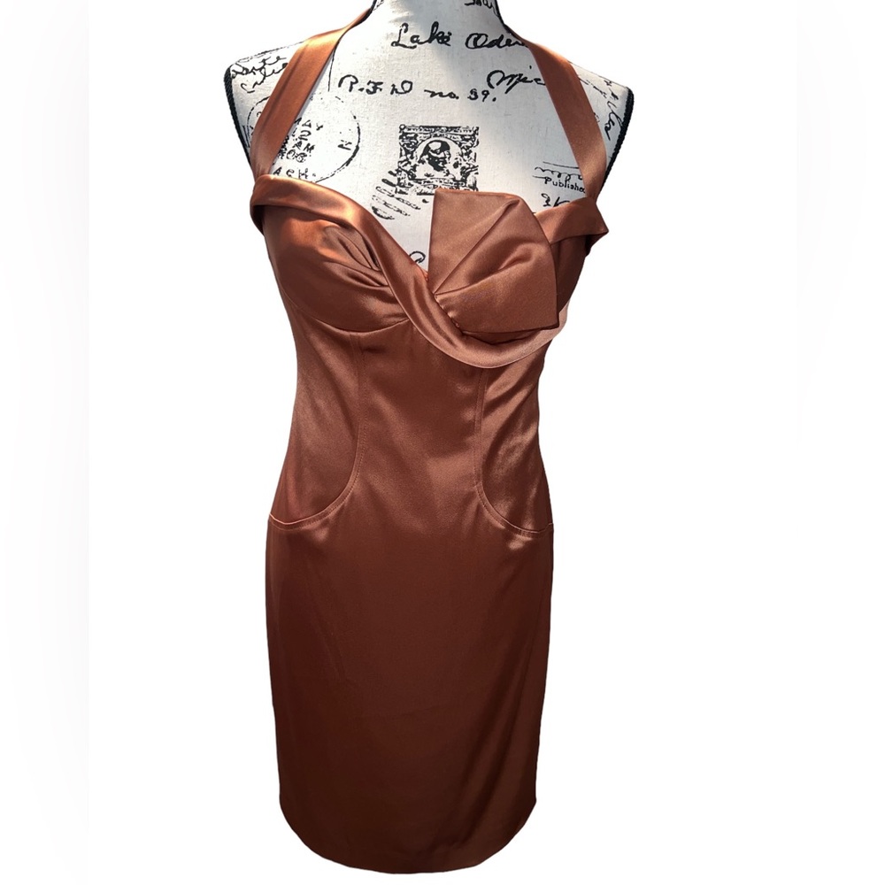 Selina bronze knee length halter satin dress size 8